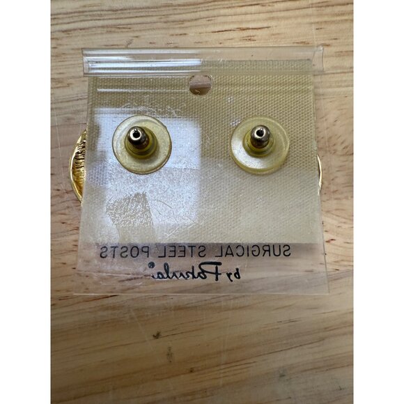 Vintage Pakula Gold-Tone Round Earrings Pink & Purple Gemstones Surgical Steel - Picture 3 of 4